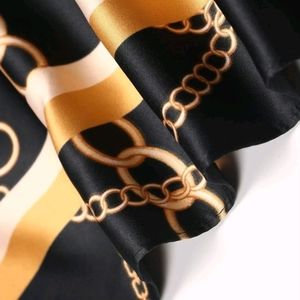 Shein Market Versatile Large Black Allover Gold Chain Print Square Bandana, Head